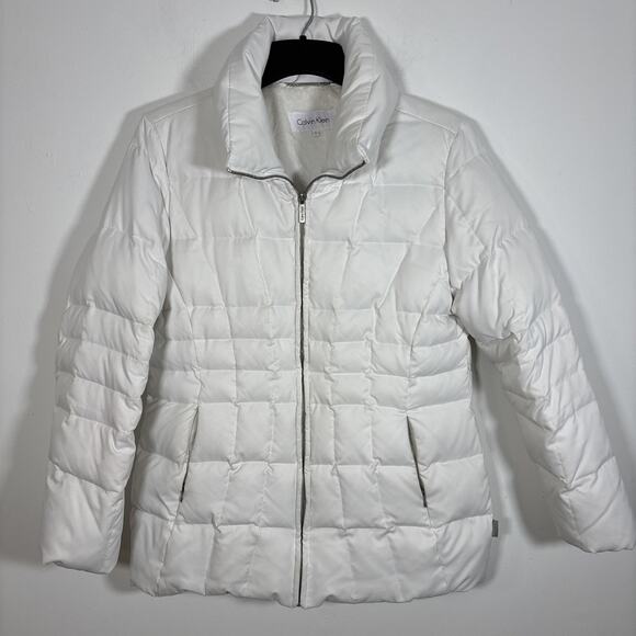 Calvin Klein Puffer Duck Down Feather Jacket Coat Large White Warm Winter - Picture 8 of 8